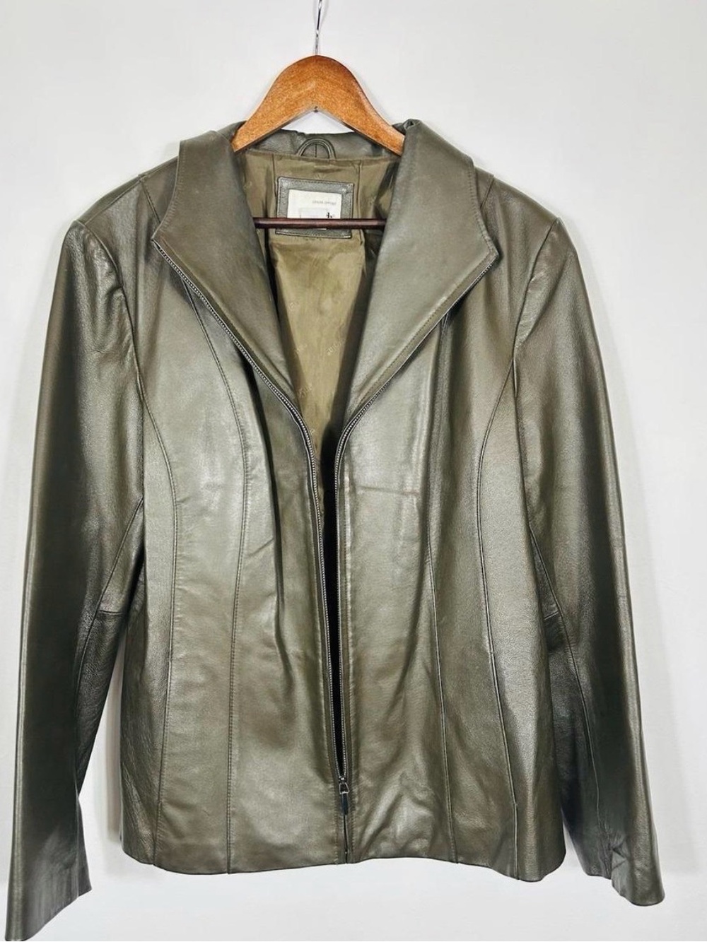 East 5th Olive Green Leather Zip Jacket